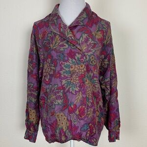 VINTAGE DIANE GILMAN Floral Silk Blouse Size M